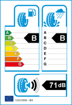 Úspora: B, Priľnavosť: B, Trieda hluku: 2 - 71dB Úspora: B, Priľnavosť: B, Trieda hluku: 2 - 71dB