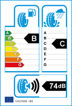 Úspora: B, Priľnavosť: C, Trieda hluku: 3 - 74dB Úspora: B, Priľnavosť: C, Trieda hluku: 3 - 74dB