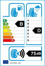 Úspora: B, Priľnavosť: D, Trieda hluku: 3 - 75dB Úspora: B, Priľnavosť: D, Trieda hluku: 3 - 75dB