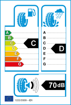 Úspora: C, Priľnavosť: D, Trieda hluku: 1 - 70db Úspora: C, Priľnavosť: D, Trieda hluku: 1 - 70db