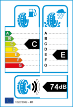 Úspora: C, Priľnavosť: E, Trieda hluku: 2 - 74db Úspora: C, Priľnavosť: E, Trieda hluku: 2 - 74db