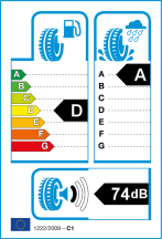 Úspora: D, Priľnavosť: A, Trieda hluku: B - 74dB Úspora: D, Priľnavosť: A, Trieda hluku: B - 74dB