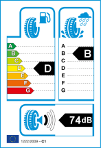 Úspora: D, Priľnavosť: B, Trieda hluku: B - 74dB Úspora: D, Priľnavosť: B, Trieda hluku: B - 74dB