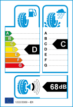 Úspora: D, Priľnavosť: C, Trieda hluku: A - 68dB Úspora: D, Priľnavosť: C, Trieda hluku: A - 68dB