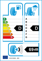 Úspora: D, Priľnavosť: D, Trieda hluku: A - 69dB Úspora: D, Priľnavosť: D, Trieda hluku: A - 69dB
