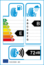Úspora: E, Priľnavosť: B, Trieda hluku: 3 - 72db Úspora: E, Priľnavosť: B, Trieda hluku: 3 - 72db