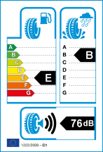 Úspora: E, Priľnavosť: B, Trieda hluku: 3 - 76db Úspora: E, Priľnavosť: B, Trieda hluku: 3 - 76db