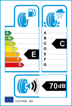 Úspora: E, Priľnavosť: C, Trieda hluku: 2 - 70dB Úspora: E, Priľnavosť: C, Trieda hluku: 2 - 70dB