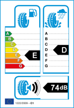 Úspora: E, Priľnavosť: D, Trieda hluku: 2 - 74db Úspora: E, Priľnavosť: D, Trieda hluku: 2 - 74db