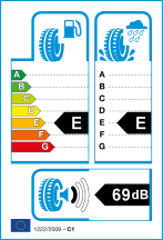 Úspora: E, Priľnavosť: E, Trieda hluku: 1 - 69dB