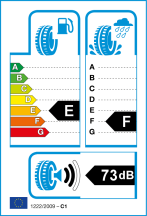 Úspora: E, Priľnavosť: F, Trieda hluku: 2 - 73db Úspora: E, Priľnavosť: F, Trieda hluku: 2 - 73db