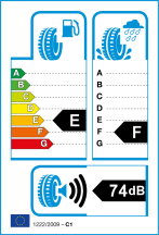 Úspora: E, Priľnavosť: F, Trieda hluku: 3 - 74dB Úspora: E, Priľnavosť: F, Trieda hluku: 3 - 74dB