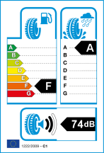 Úspora: F, Priľnavosť: A, Trieda hluku: 2 - 74db Úspora: F, Priľnavosť: A, Trieda hluku: 2 - 74db