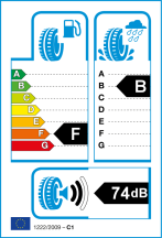 Úspora: F, Priľnavosť: B, Trieda hluku: 2 - 74dB Úspora: F, Priľnavosť: B, Trieda hluku: 2 - 74dB