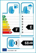 Úspora: F, Priľnavosť: E, Trieda hluku: 1 - 68db Úspora: F, Priľnavosť: E, Trieda hluku: 1 - 68db
