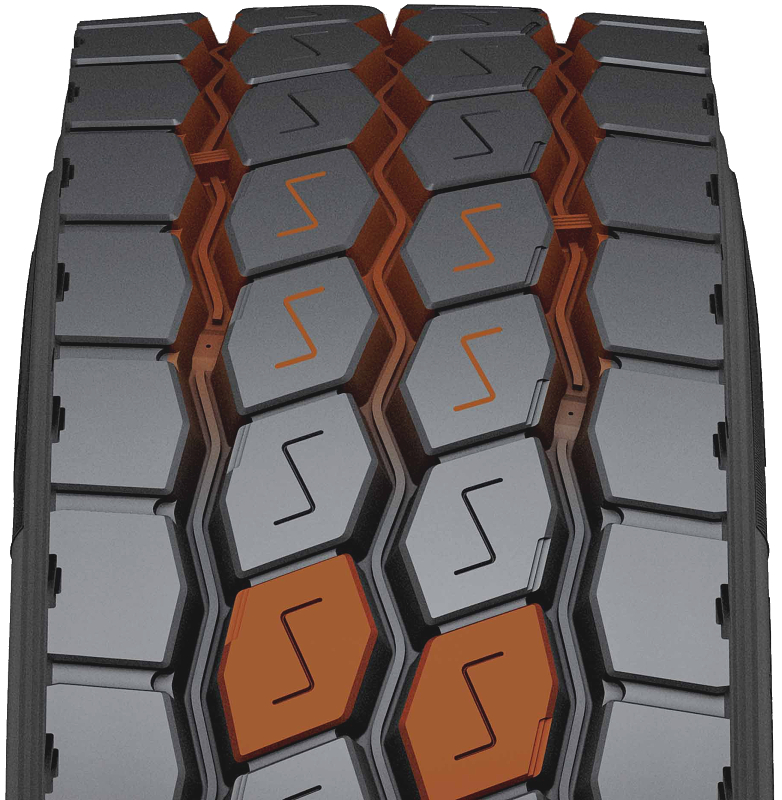 Hankook Smart Work AM11 - kľukaté trakčné drážky a optimalizované mnohoúhlové lamely.